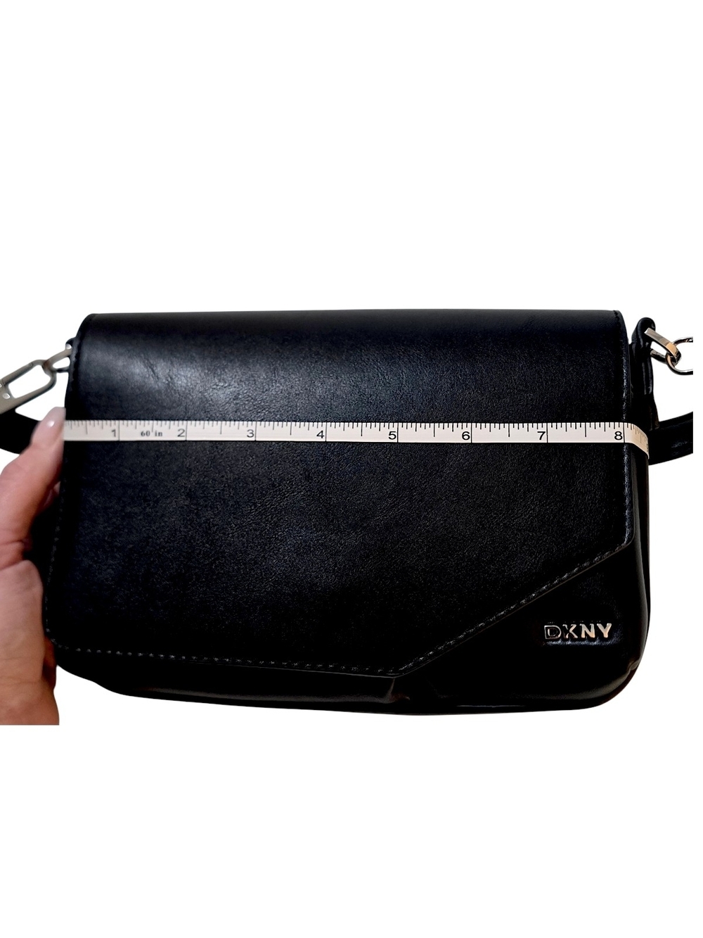 DKNY Black Leather Shoulder Bag Small Crossbody Purse Silver Hardware - Picture 3 of 6